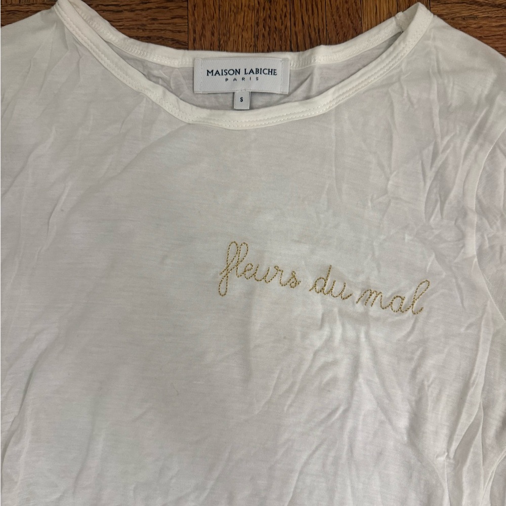 Maison Labiche White T-Shirt with Gold Embroidery